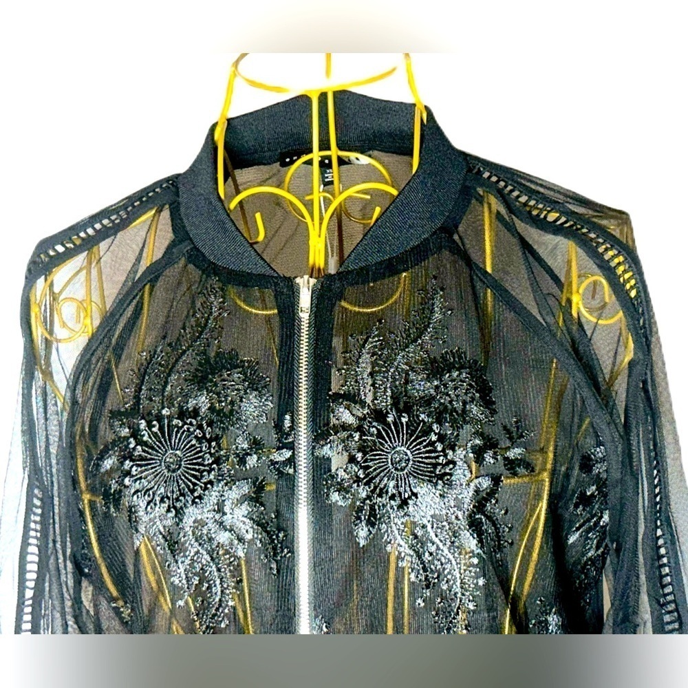NWT Revolve Endless Rose Lace Mesh Black Bomber Jacket, Zipper, Sizes XS & S - Picture 8 of 16